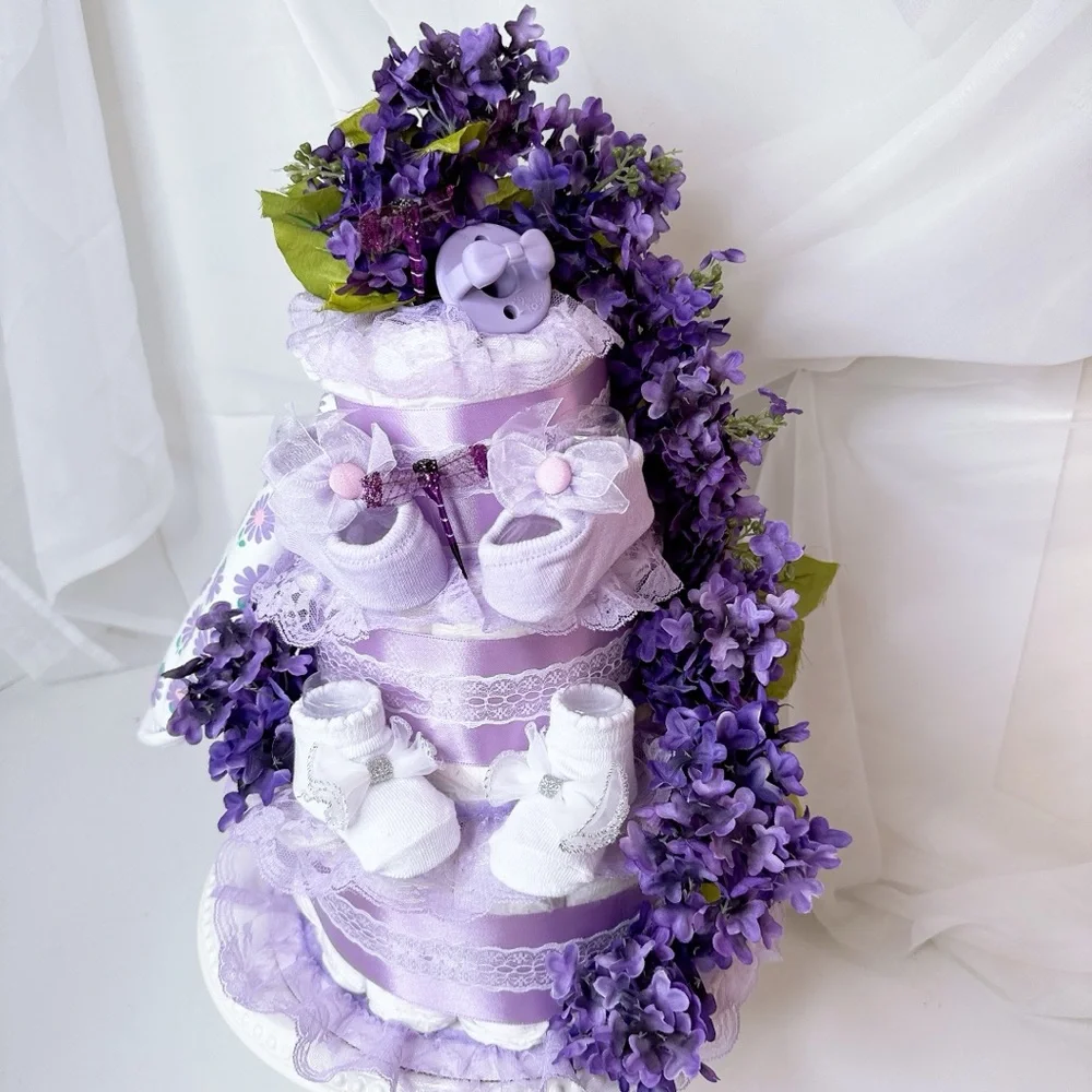 Flowers Diaper Cake, Lilac Diaper Cake